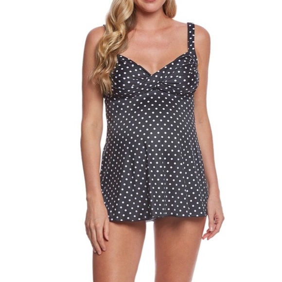 Polka Dot 2 Piece Baby Doll Swimsuit Tankini Black White Dots S, M, L, XL, 1X - Picture 4 of 7